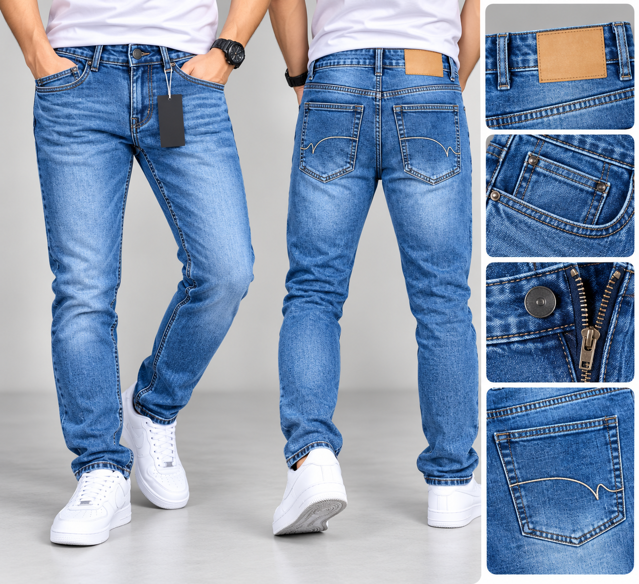Men's Light Blue Washed Denim Jeans